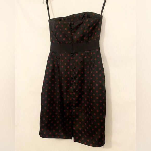 White House Black Market Strapless Elegant Black and Red Polka Dot Dress Size 2 - Picture 9 of 15